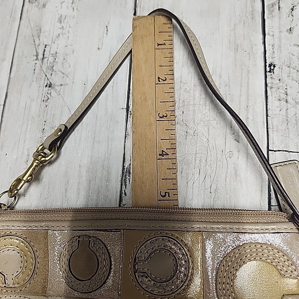 Coach Mia Suede Patent Leather Signature C Patchwork Neutral Colors Wristlet - Picture 7 of 8